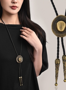 西部牛仔波洛领带长款毛衣链女