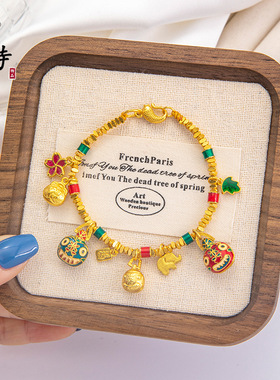 中国风沙金吞金兽手链