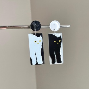 white Vintage古着 and black cat耳饰 Soul