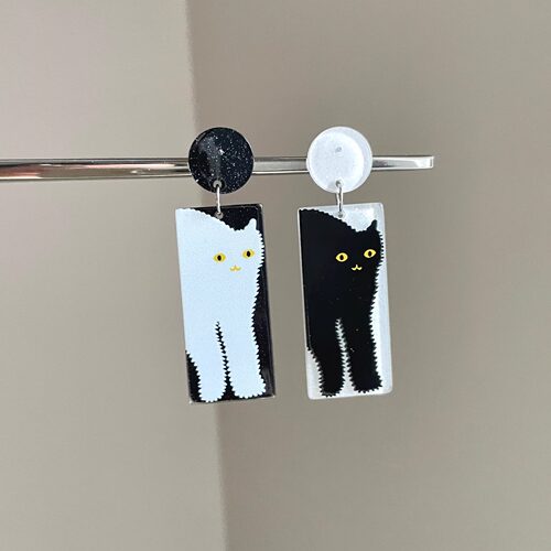 Vintage古着 Soul black and white cat耳饰