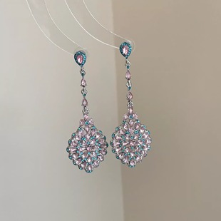 Vintage古着 Pink blue contrast rattan耳饰