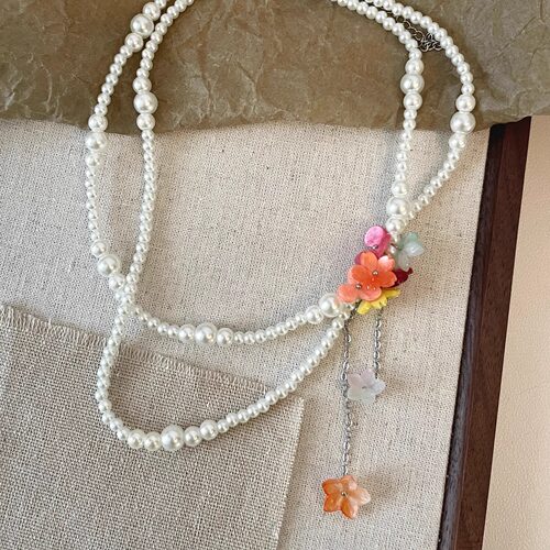 Vintage古着 Pearl flower cluster tassels项链