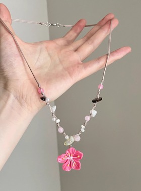 Vintage古着 Natural stone braided flowers项链