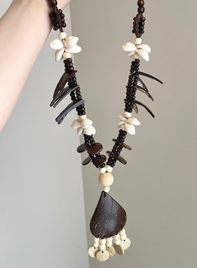 Vintage古着 Flower-shaped African coconut shell项链
