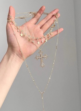 Vintage古着 Star shining diamond cross项链
