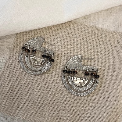 Vintage古着 Textured tiger's eye stone beads耳饰