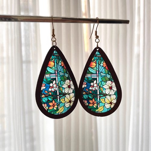 Vintage古着 Church stained glass windows耳饰