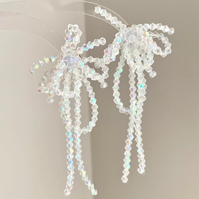 Vintage古着 Glazed crystal bow tassel耳饰