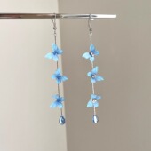 Vintage古着 tassel耳饰 butterfly Elegant blue