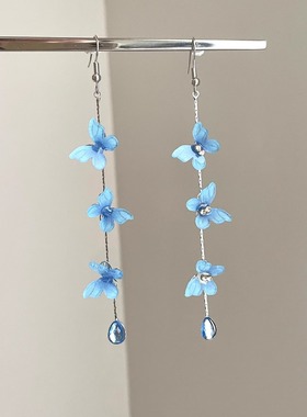 Vintage古着 Elegant blue butterfly tassel耳饰