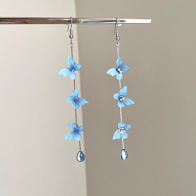 Vintage古着 Elegant blue butterfly tassel耳饰