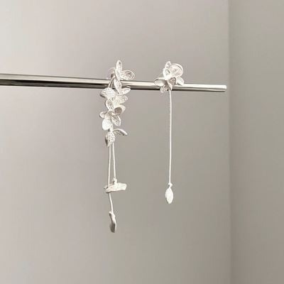 Vintage古着 French birds and fish flower tassels耳饰