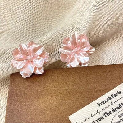 Vintage古着 Bolivian pink flower耳饰