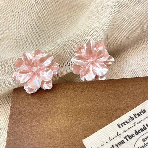 Vintage古着 Bolivian pink flower耳饰