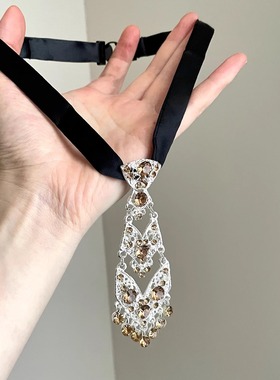 Vintage古着 Diamond-inlaid pearl tie项链