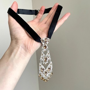 pearl inlaid tie项链 Diamond Vintage古着