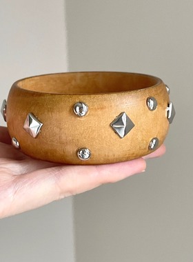 Vintage古着 Star riveted wooden bracelet手镯