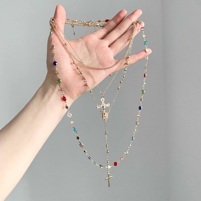 Vintage古着 Bohemian colored crystal cross项链