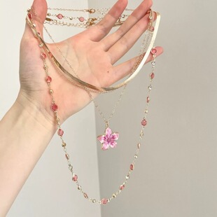 Vintage古着 Pink cherry gold项链