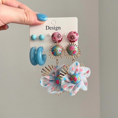 Vintage古着 The art of dopamine flowers and circles耳饰