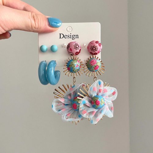 Vintage古着 The art of dopamine flowers and circles耳饰