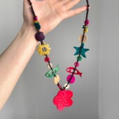 Vintage古着 Colorful ocean波西米亚彩色混搭木质项链