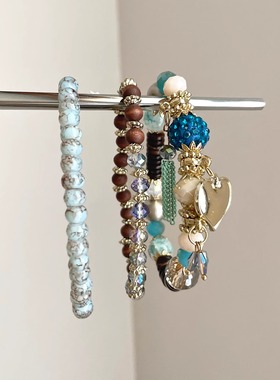 Vintage古着 White dew drops peach heart手串