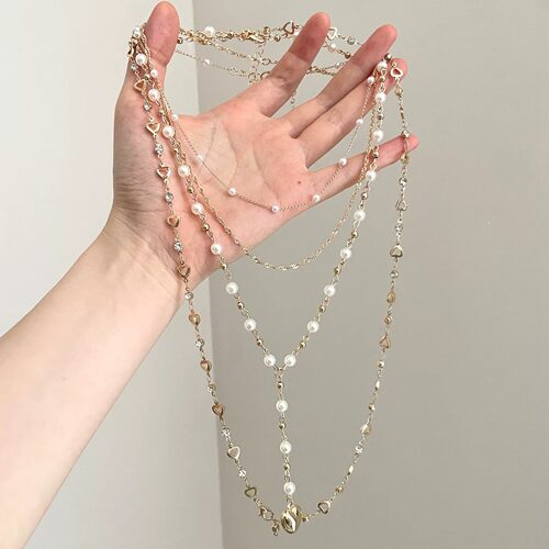 Vintage古着 Heart Pearl Layers项链