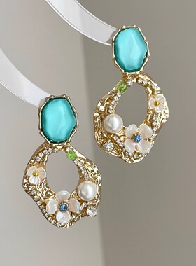 Vintage古着 Diamond-encrusted flowers耳饰