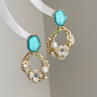 Vintage古着 Diamond-encrusted flowers耳饰