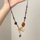 cottonwood手工编织复古长款 Vintage古着 Bohemian 花朵项链