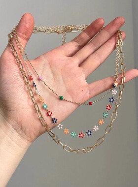 Vintage古着 Drop oil paint flower gold项链