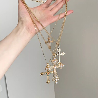 Vintage古着 Geometric cross pile项链