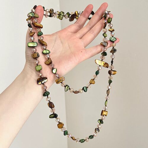 Vintage古着 Bohemian brown green stone项链