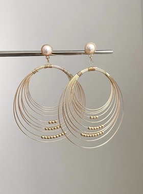 Vintage古着 Gold coil pearl耳饰