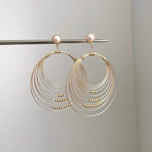 Vintage古着 Gold coil pearl耳饰