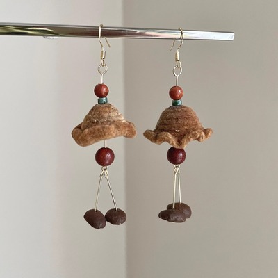 Vintage古着 Fisherman's hat coffee beans耳饰