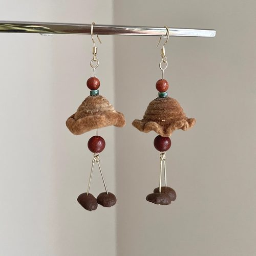 Vintage古着 Fisherman's hat coffee beans耳饰