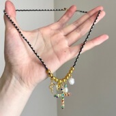 Vintage古着 cross项链 beaded Colored zirconium