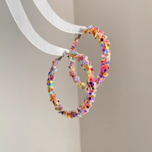 Vintage古着 Colored sequin circle耳饰