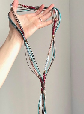 Vintage古着 Christianity波西米亚多层串珠手工流苏项链