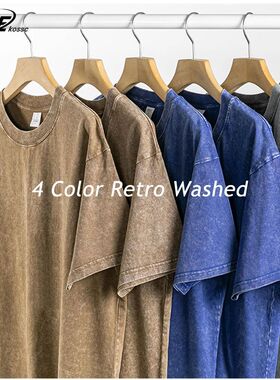 Couple Washed Retro 230g Heavy Duty Cotton Short Sleeved T-s