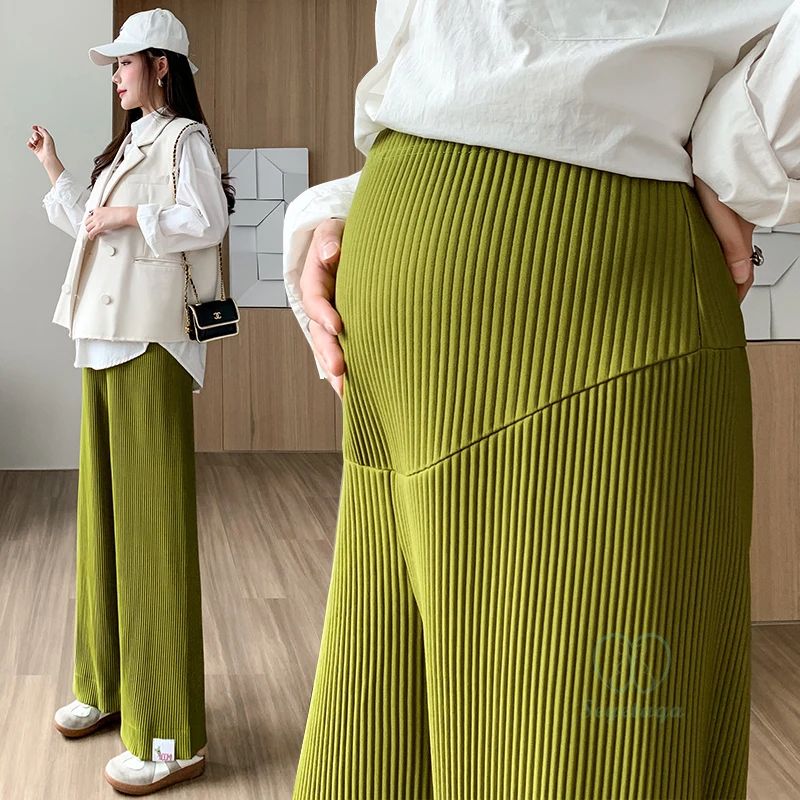 Spring Autumn Pleated Maternity Pants Wide Leg Loose Straigh