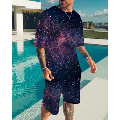 Men Tracksuit Casual Short Sleeve 3D Print Shirt Outfit O Ne