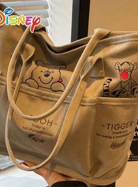 Disney Winnie The Pooh Printed Canvas Tote Bag Retro Shoulde