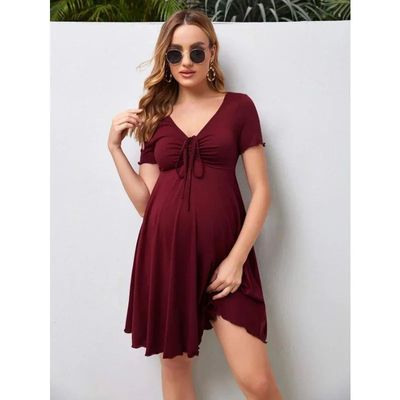 Maternity Dresses Summer Pure Colour V-neck Women Dress Loos