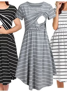 Summer Maternity Care Striped Dresses Pregnant Premama Baby