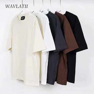 WAVLATII Oversized Summer T shirts for Women Men Brown Casua
