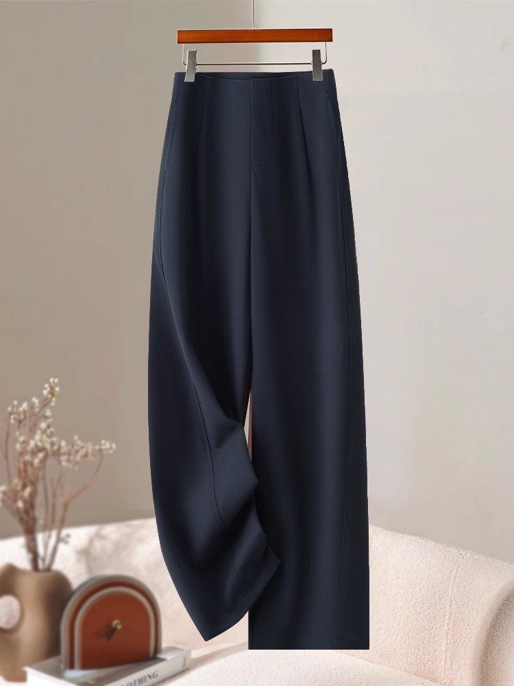 轻奢藏青色西装阔腿裤女春秋2025新款今年流行的垂坠感显瘦直筒裤