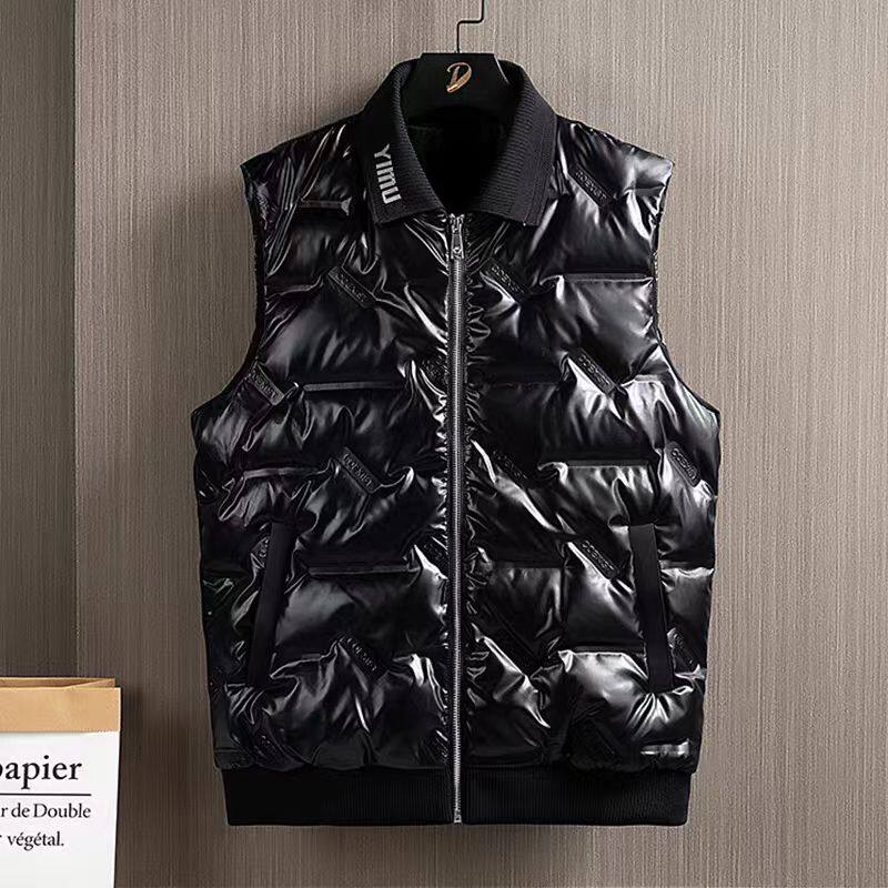 亮面翻领羽绒棉服马甲男款2025冬季新款白鸭绒加厚保暖马夹外套潮